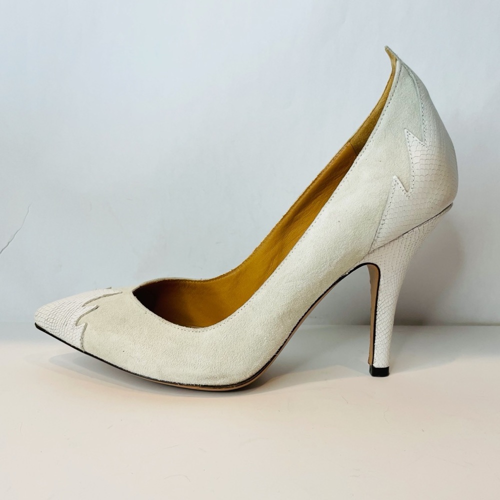 Isabel Marant White Suede and Leather Pointed Toe Heels - Picture 5 of 11